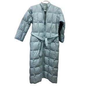 Vintage L.L.Bean Women's Light Blue Quilted Goose Down 1/2 Zip Long Coat Small